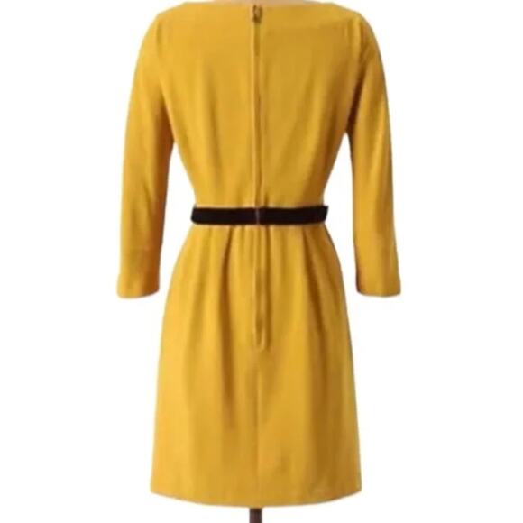 Anthropologie Girls from Savoy Fluted Ponte long sleeve Dress Golden Yellow Belt - Picture 3 of 3